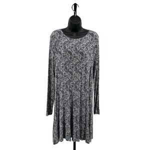 Old Navy Knit Swing Dress WMNS L S/716837-02 Gray Paisley Long Sleeve Flowy Mini